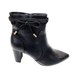 Womens Pointed Toe Ankle Boots Blocked Mid Heel Bow Side Faux Suede Chelsea 9